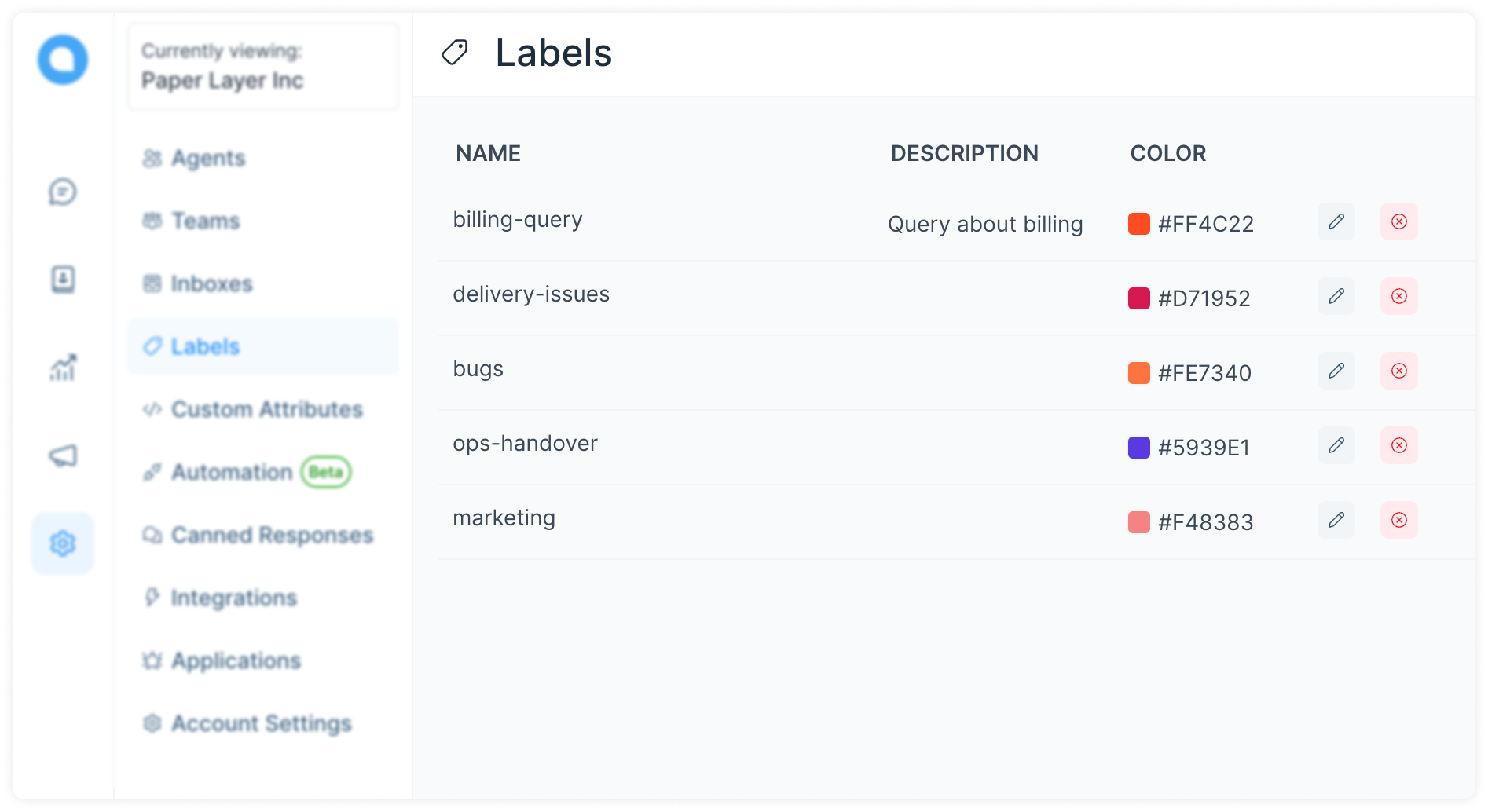 UniLink Label setting screen