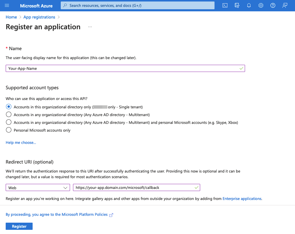 register-app-single-tenancy